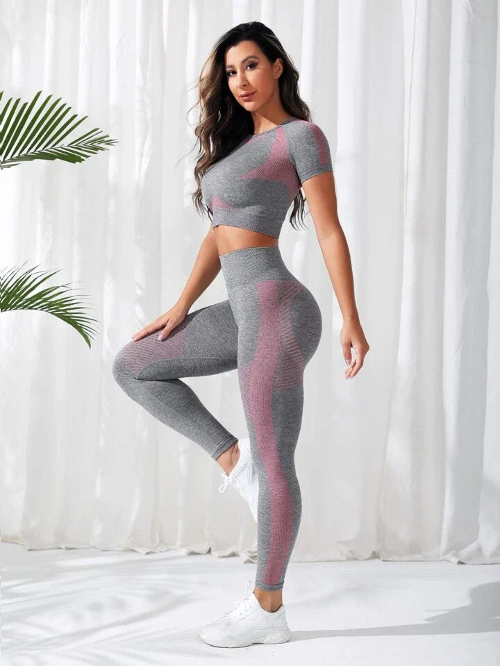 Seamless Raglan Sleeve Tummy Control Sports Set
