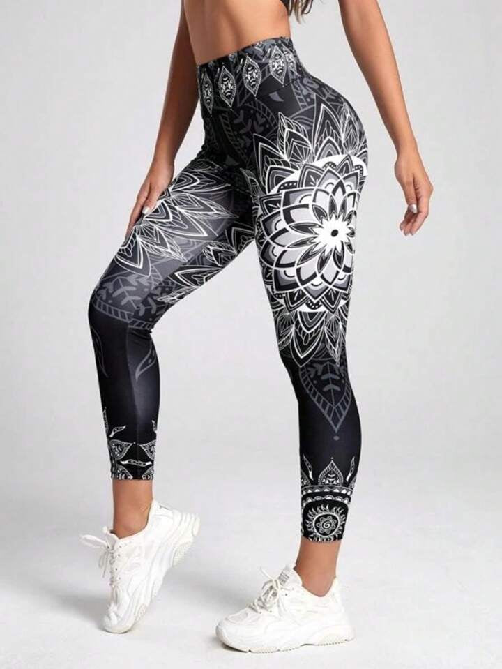 Digital Printed Compression Workout Leggings, Faux Denim Effect, Sexy Tummy Control & Butt Lifting, Waist Training, Gym & Yoga