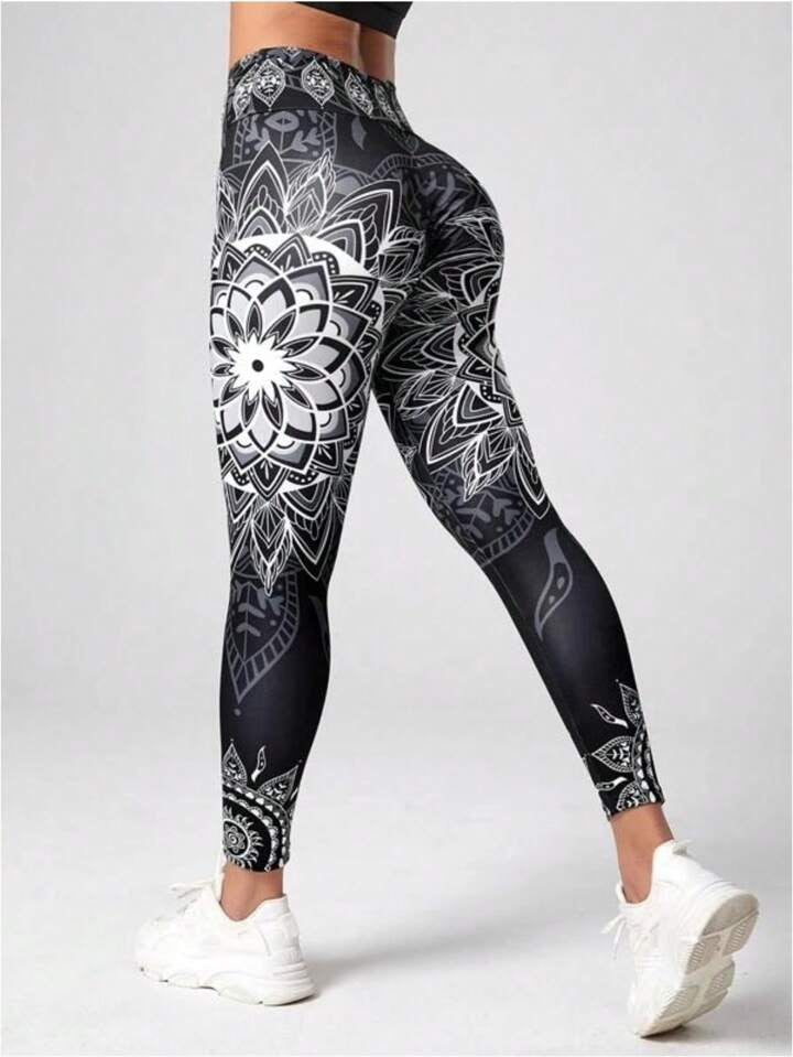 Digital Printed Compression Workout Leggings, Faux Denim Effect, Sexy Tummy Control & Butt Lifting, Waist Training, Gym & Yoga