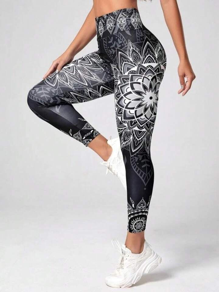 Digital Printed Compression Workout Leggings, Faux Denim Effect, Sexy Tummy Control & Butt Lifting, Waist Training, Gym & Yoga