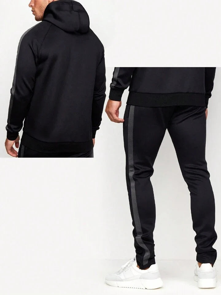 Streetwear Men's Side Stripe Colorblock Hooded Sportswear Set, Athletic Suit, Tracksuit Workout Set