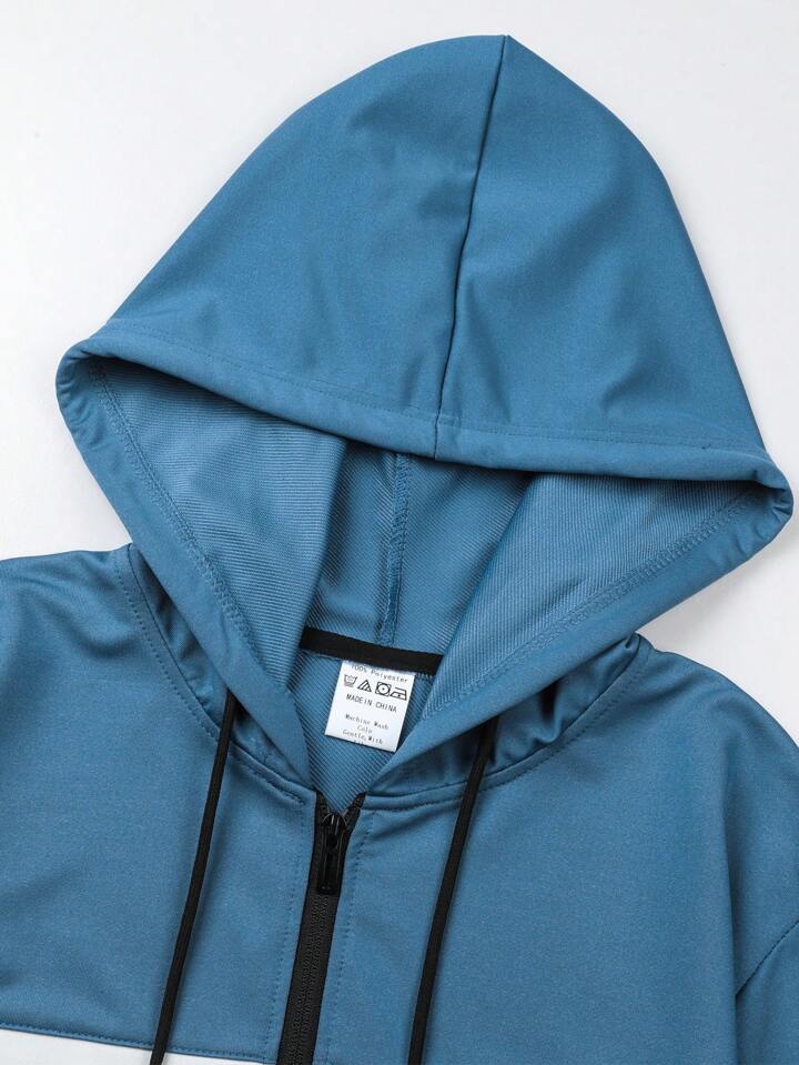 Men's New Running Fitness Color Collision Drawstring Hoodie And Sweatpants Sports Suit