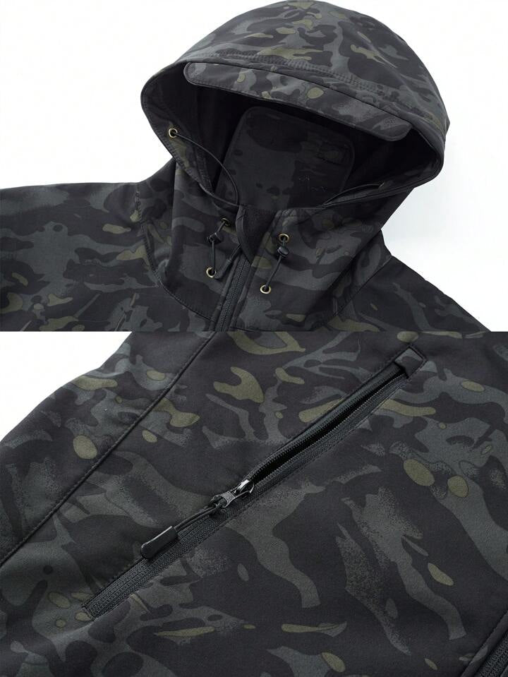 Men's Camouflage Outdoor Windproof And Waterproof Fleece Softshell Jacket And Pants Sports Suit