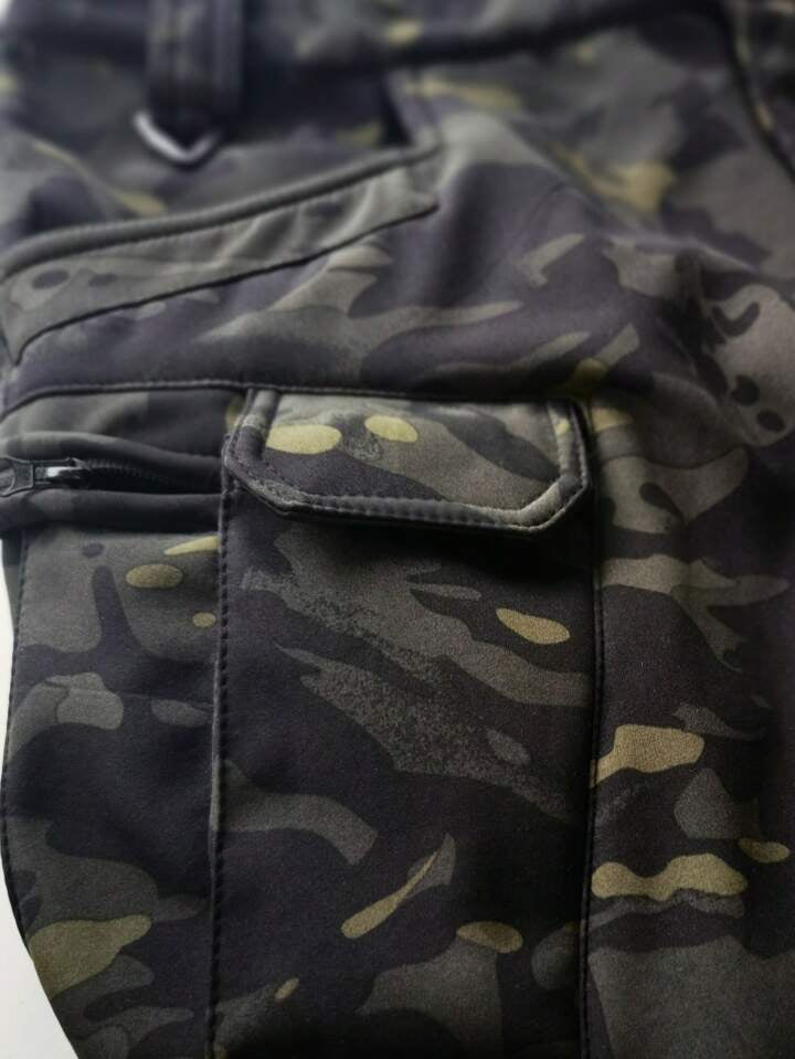 Men's Camouflage Outdoor Windproof And Waterproof Fleece Softshell Jacket And Pants Sports Suit