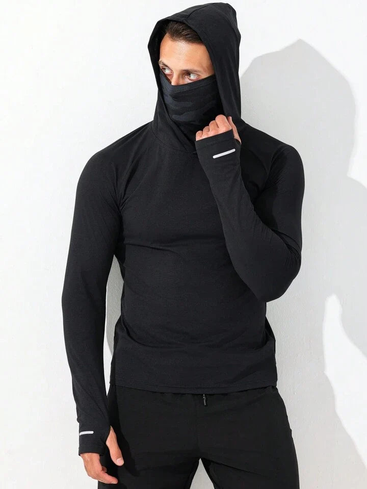 Men's Slim Fit Hooded Reflective Stripe Color Block Sports Sweatshirt