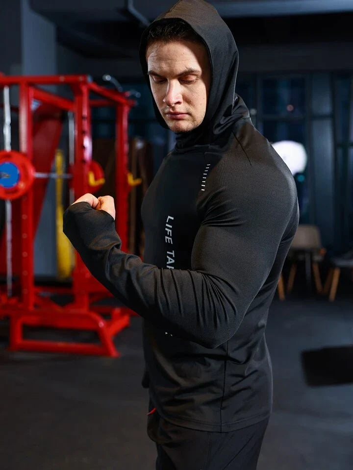 Running Men Slogan Graphic Raglan Sleeve Sports Hoodie & Thumb Holes Hoodie