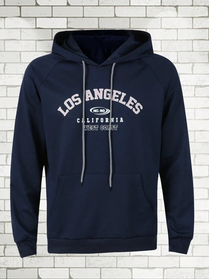 Sport Streetwear Men's Letter Print Drawstring Hooded Sports Sweatshirt