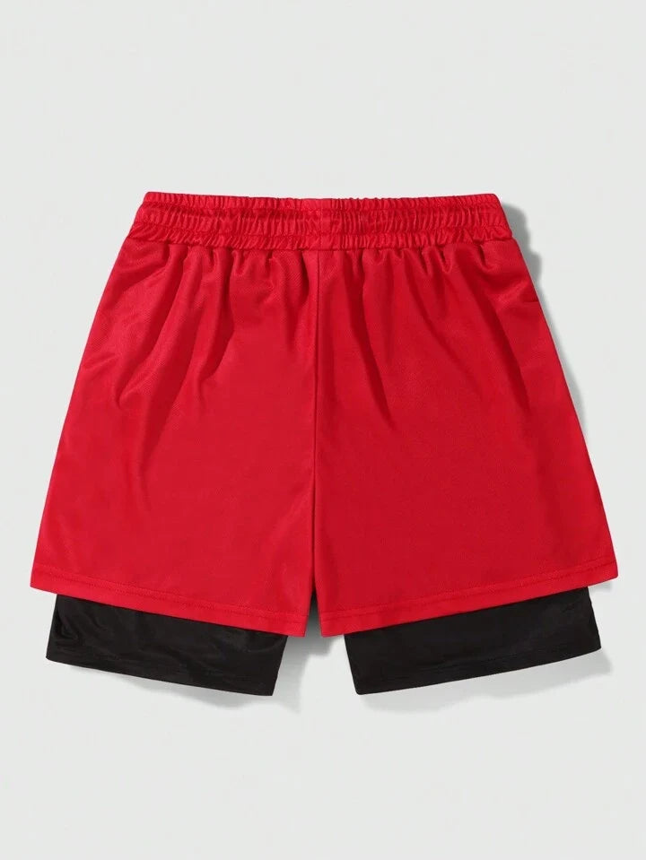 Goth Men Striped & Letter Graphic Drawstring Waist Mesh Shorts