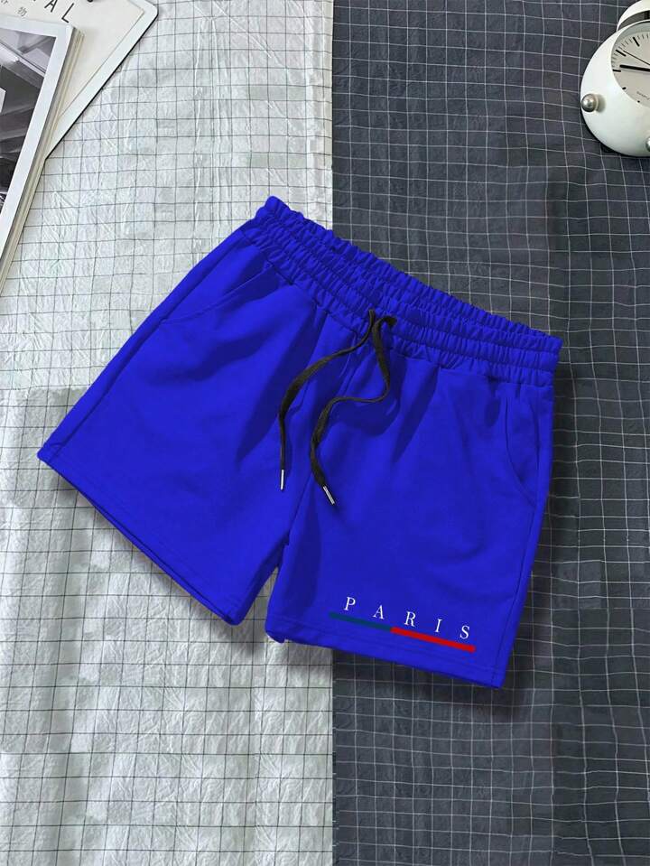 Homme Men Letter Graphic Drawstring Waist Shorts