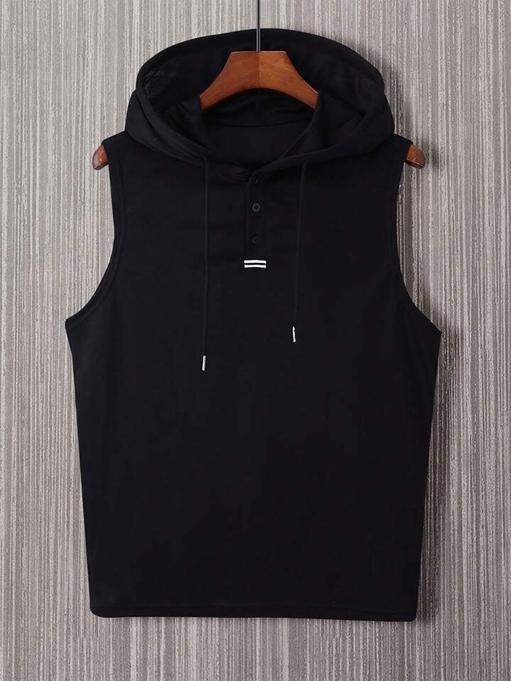 Men Solid Color Simple Hooded Daily Sleeveless Tank Top