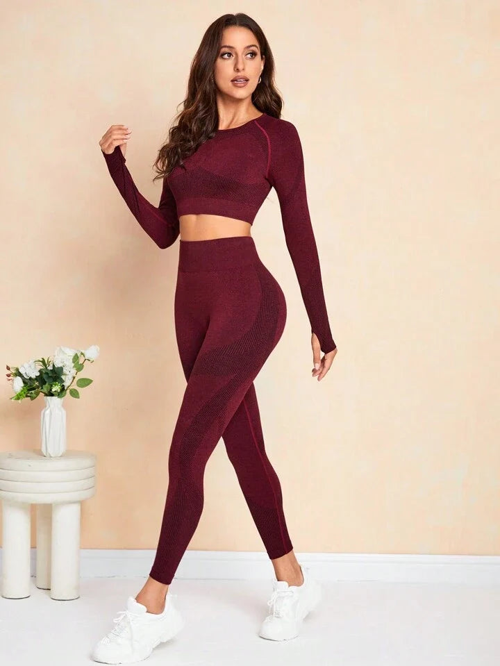 Women'S Raglan Short Sleeved Cropped Top And Leggings Sports Set