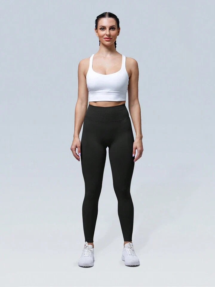Solid Color High Waist Wrapped Sports Leggings