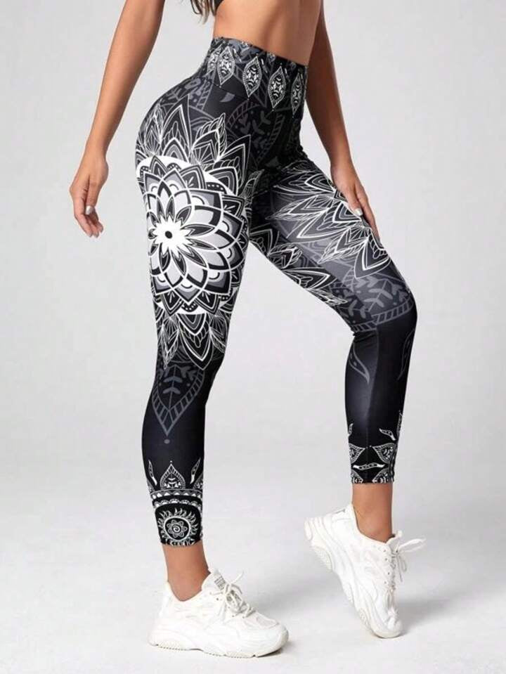 Digital Printed Compression Workout Leggings, Faux Denim Effect, Sexy Tummy Control & Butt Lifting, Waist Training, Gym & Yoga