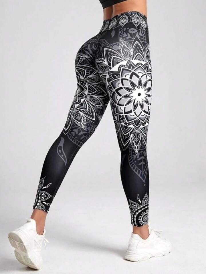 Digital Printed Compression Workout Leggings, Faux Denim Effect, Sexy Tummy Control & Butt Lifting, Waist Training, Gym & Yoga