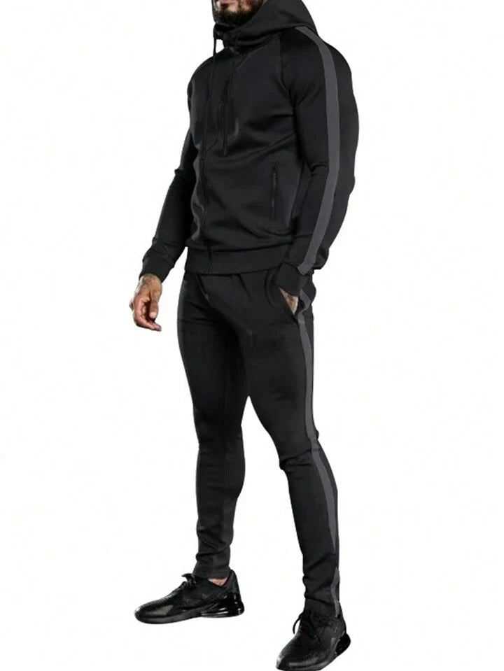 Streetwear Men's Side Stripe Colorblock Hooded Sportswear Set, Athletic Suit, Tracksuit Workout Set