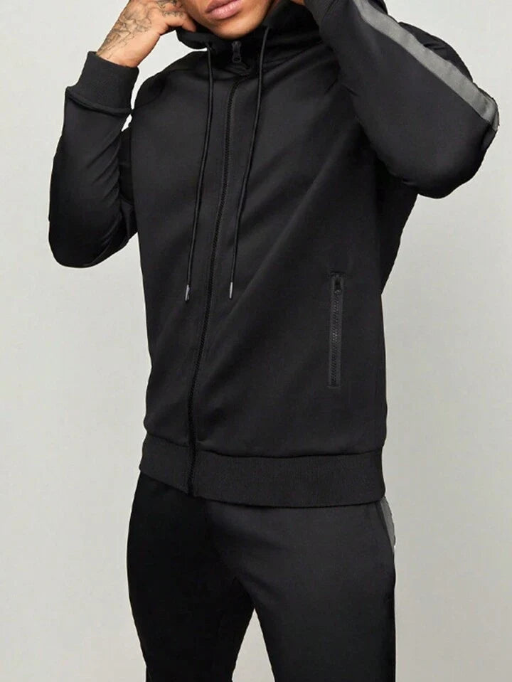 Streetwear Men's Side Stripe Colorblock Hooded Sportswear Set, Athletic Suit, Tracksuit Workout Set