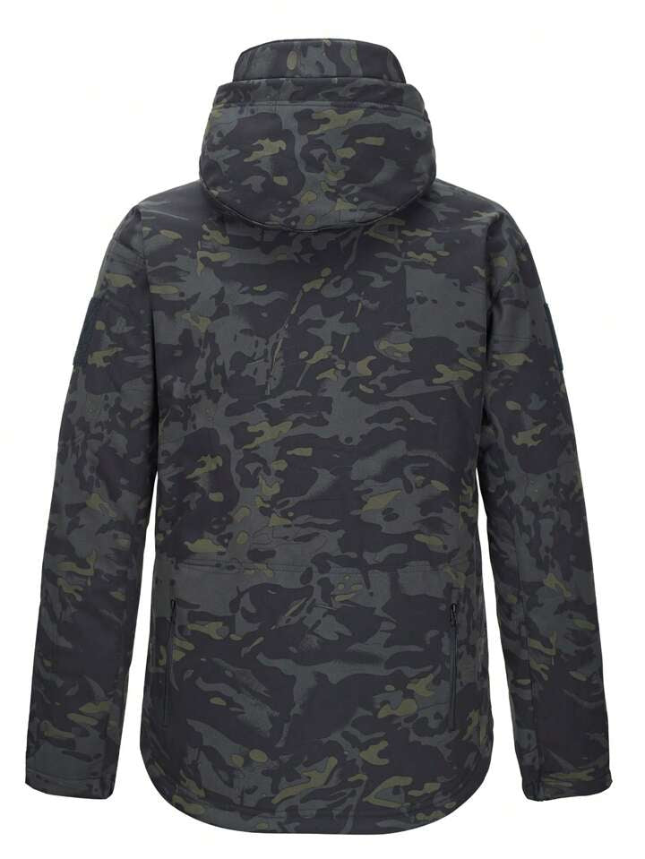 Men's Camouflage Outdoor Windproof And Waterproof Fleece Softshell Jacket And Pants Sports Suit