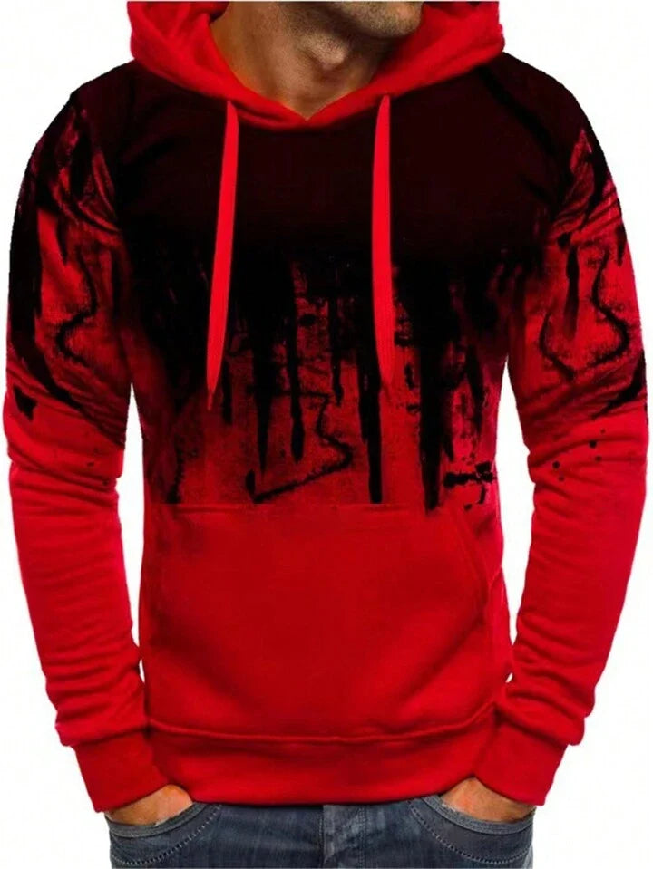 Men's Hooded Leisure Sweatsuit With Stylish Graffiti Print On Sweatshirt And Sweatpants, 2pcs/Set