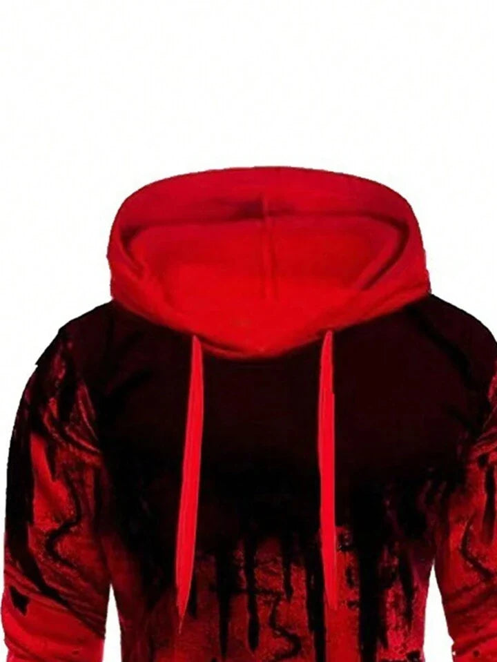 Men's Hooded Leisure Sweatsuit With Stylish Graffiti Print On Sweatshirt And Sweatpants, 2pcs/Set