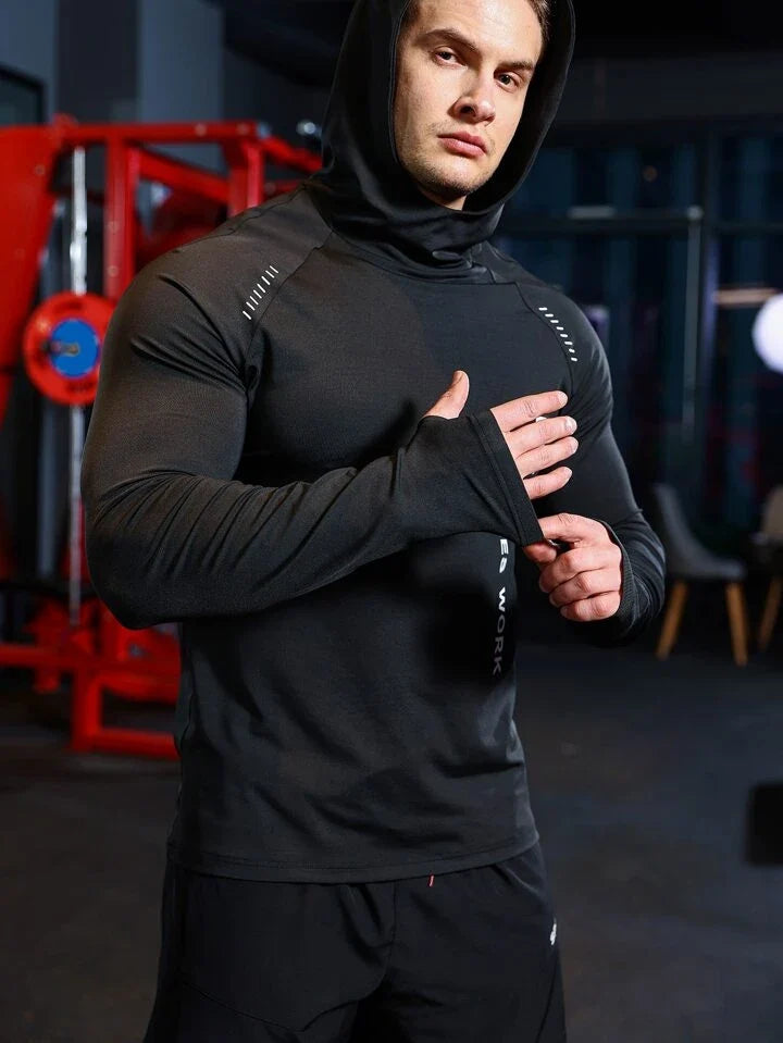 Running Men Slogan Graphic Raglan Sleeve Sports Hoodie & Thumb Holes Hoodie