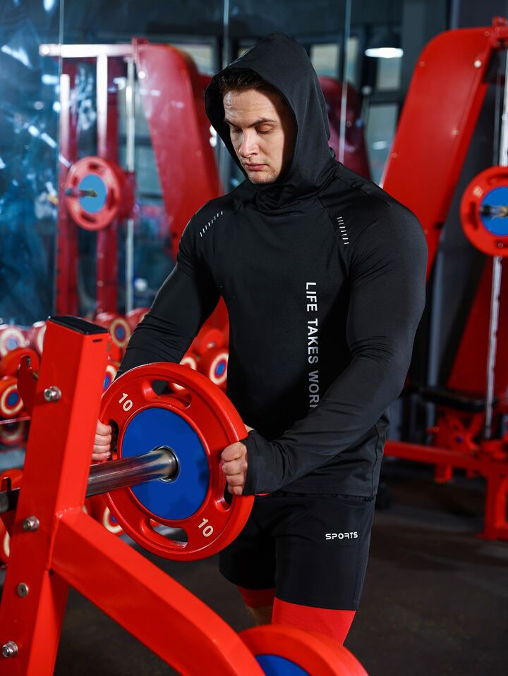 Running Men Slogan Graphic Raglan Sleeve Sports Hoodie & Thumb Holes Hoodie