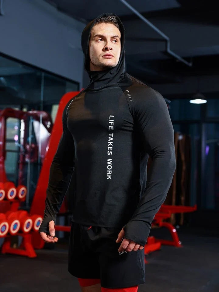 Running Men Slogan Graphic Raglan Sleeve Sports Hoodie & Thumb Holes Hoodie