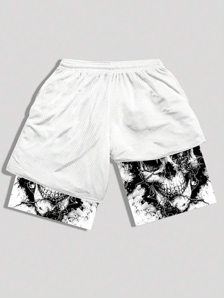 Goth Men Dragon Printed Athletic Basketball Mesh Shorts, 2 In 1, Breathable, Suitable For Daily Wear In Spring And Summer