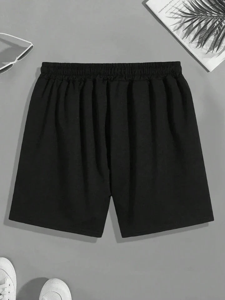 Homme Men Skull Print Drawstring Waist Shorts