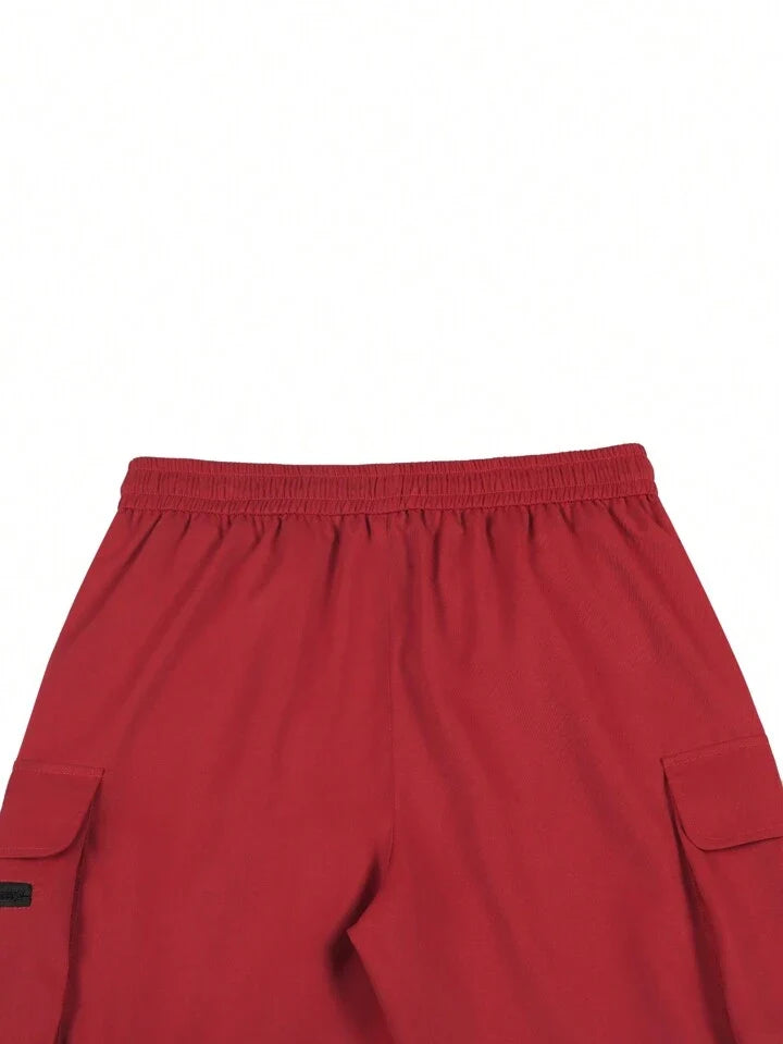 Men'S Solid Color Drawstring Waist Cargo Shorts