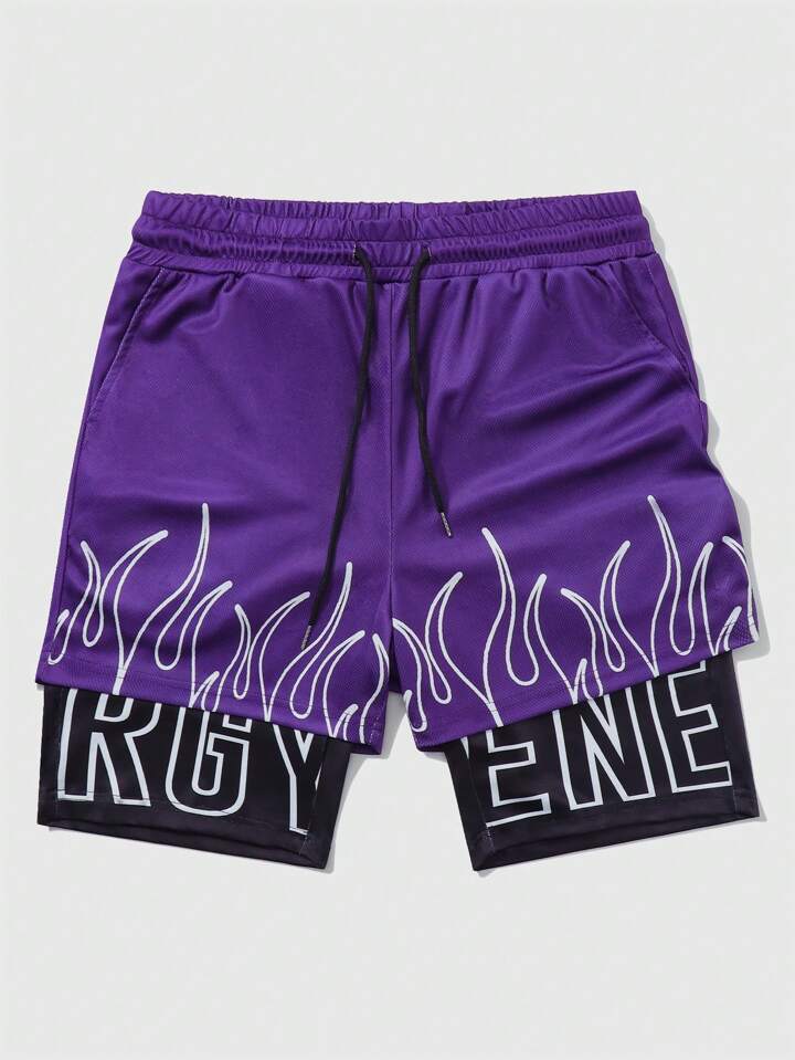 Street Life Men Gradient Letter Print Drawstring Waist Casual Basketball Mesh Shorts