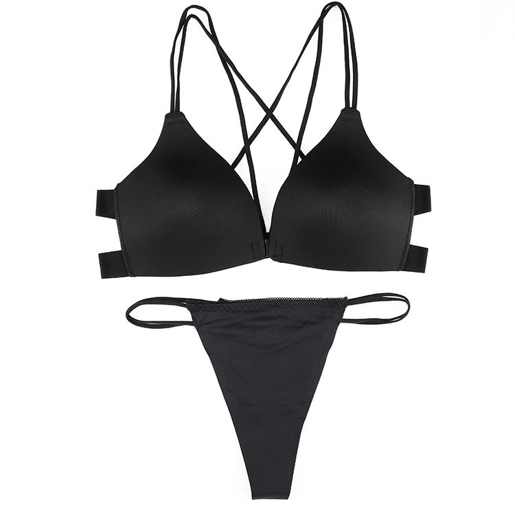 Deep V Invisible Buckle Support Sexy Bra and Panty Set